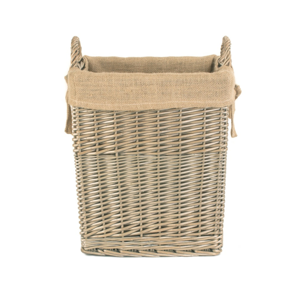 Small Rectangular Hessian Lined Wicker Log Basket-1